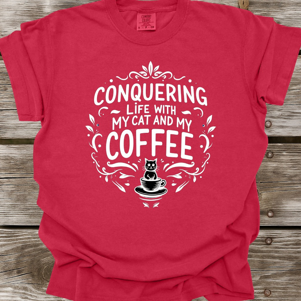 Conquering Life With My Cat And My Coffee T-Shirt