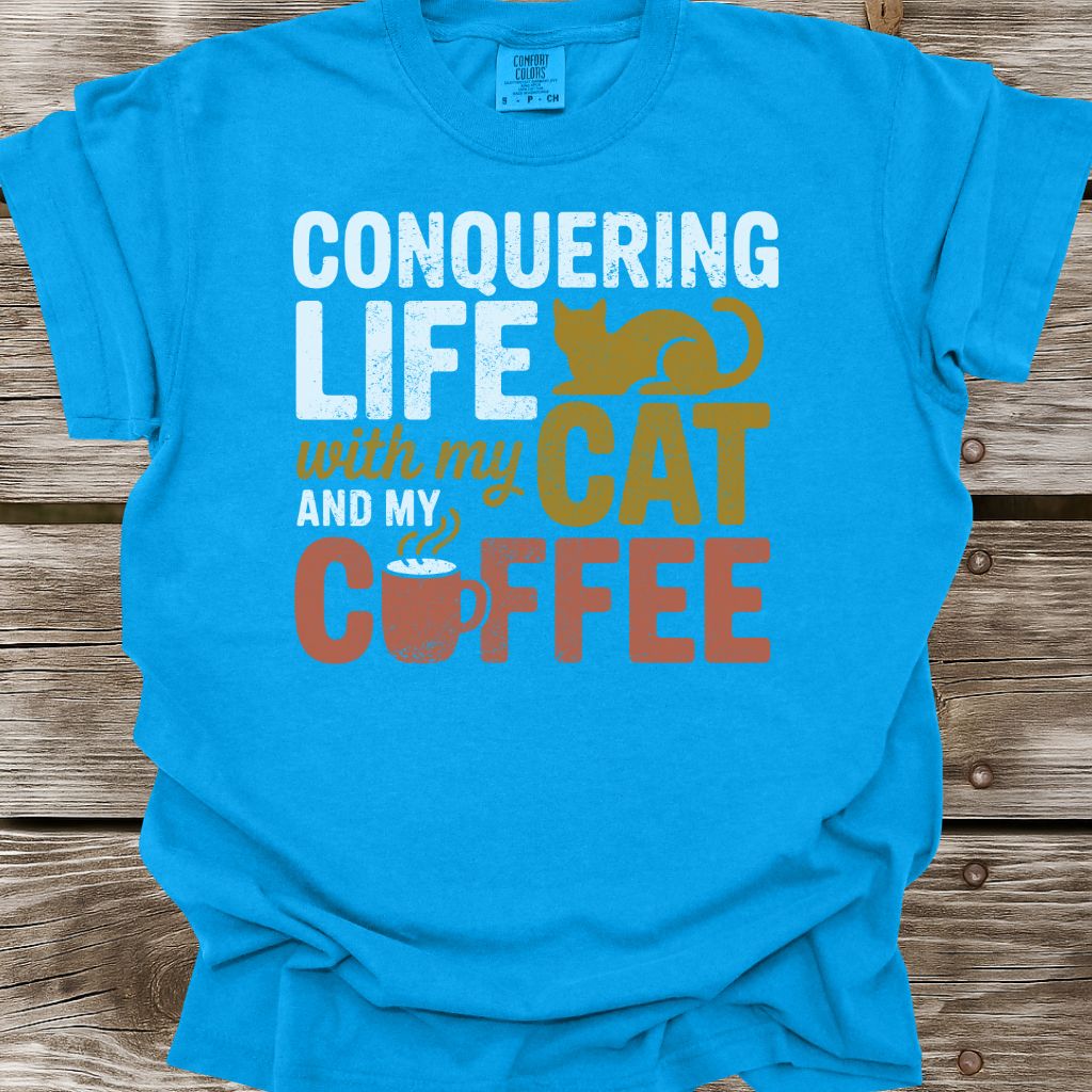 Conquering Life With My Cat And My Coffee T-Shirt