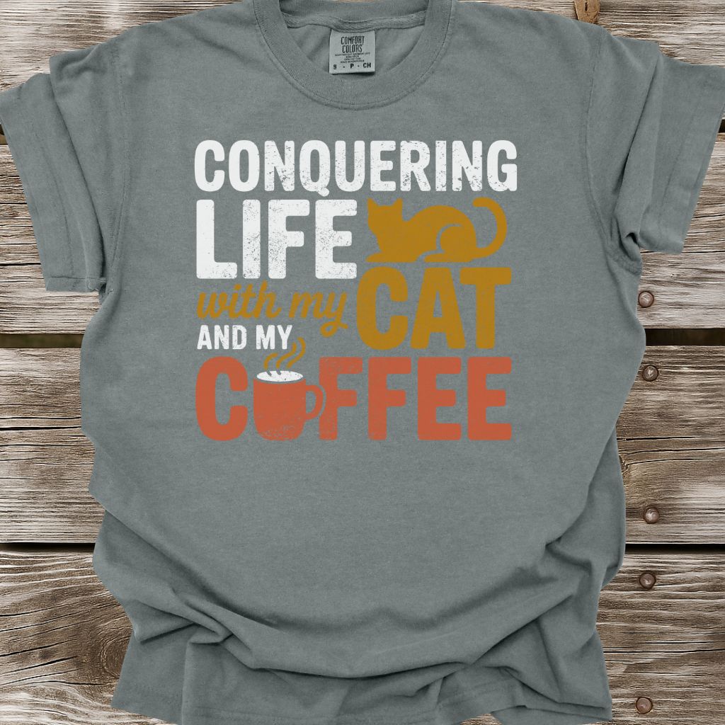 Conquering Life With My Cat And My Coffee T-Shirt